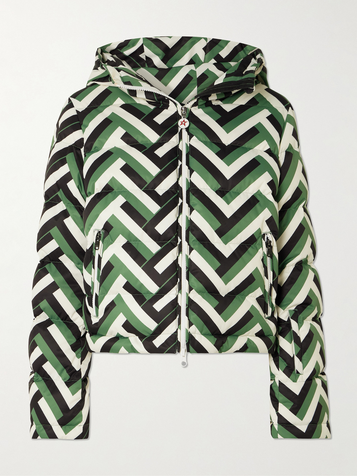Perfect Moment Polar Flare Quilted Printed Down Ski Jacket In Green