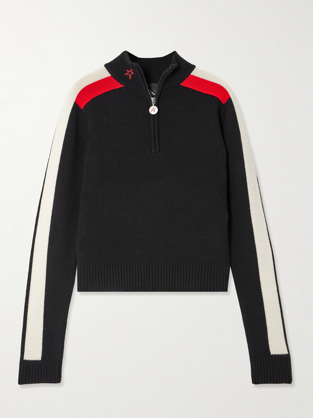 Perfect Moment La Tour Intarsia Merino Wool Half-zip Sweater In Black