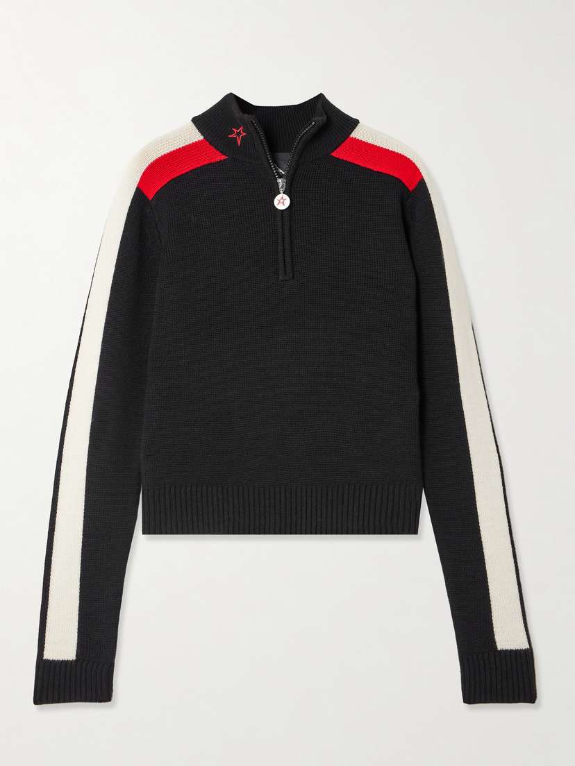 Perfect Moment La Tour Intarsia Merino Wool Half-zip Sweater