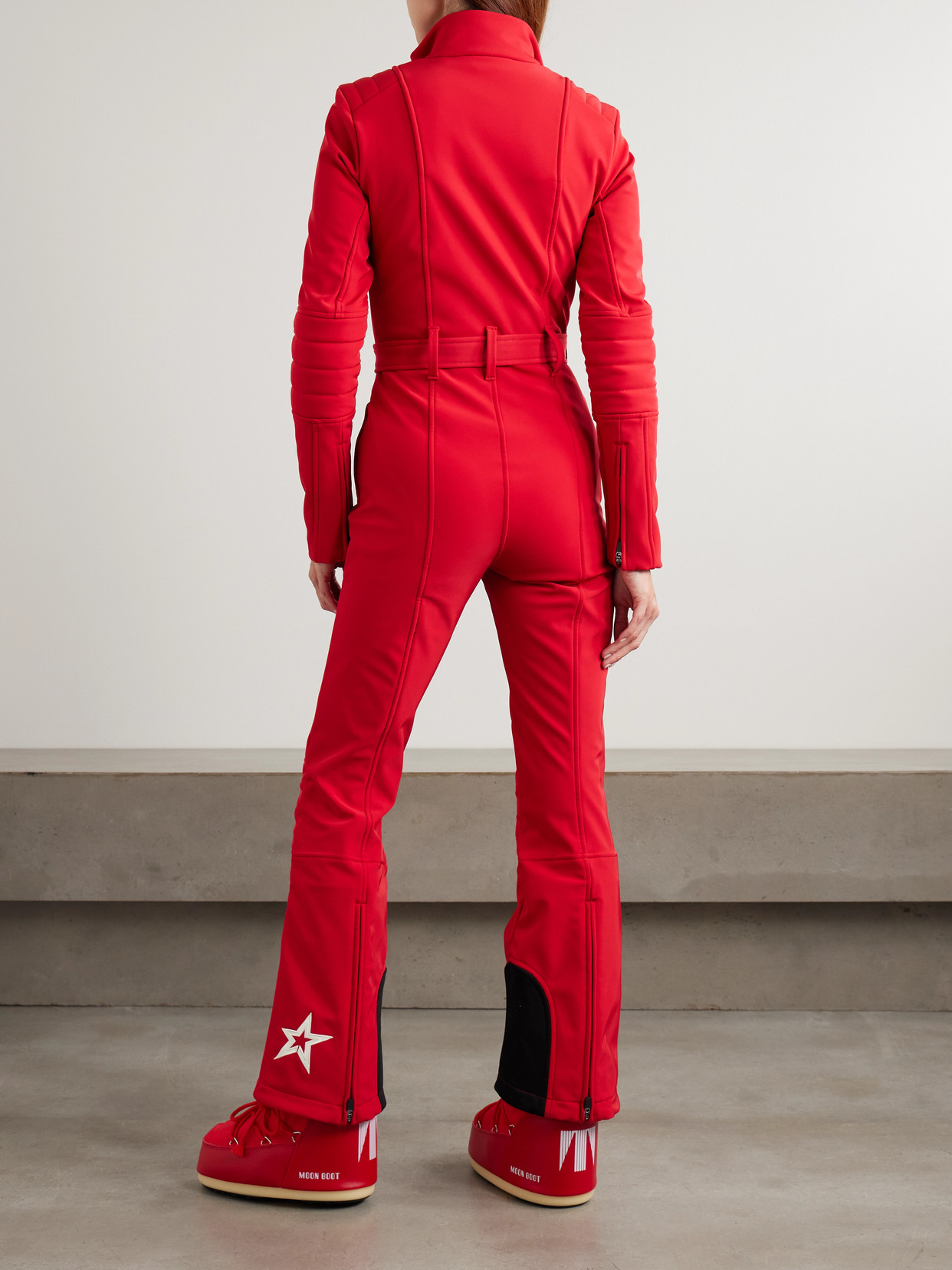 Perfect Moment Jg Belted Padded Down Ski Suit In Red