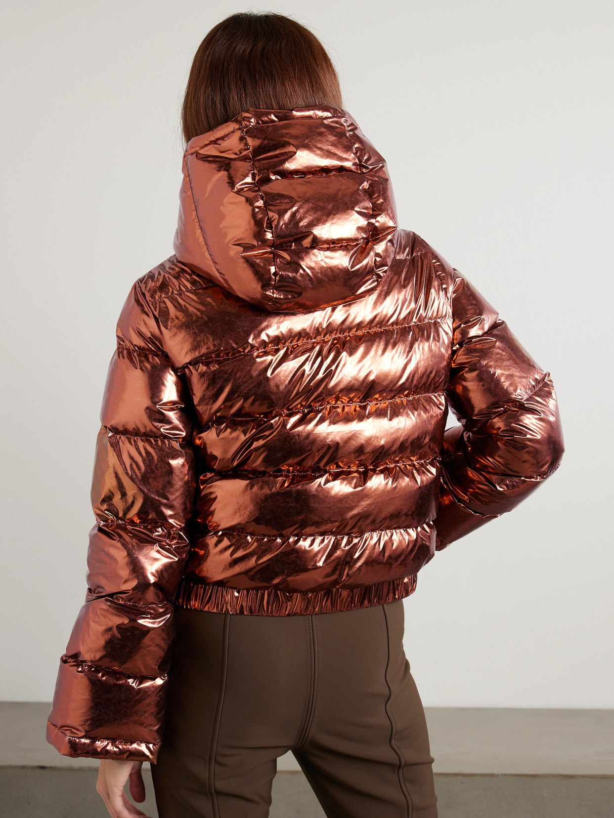 Perfect Moment Polar Flare Metallic Quilted Down Ski Jacket In Orange