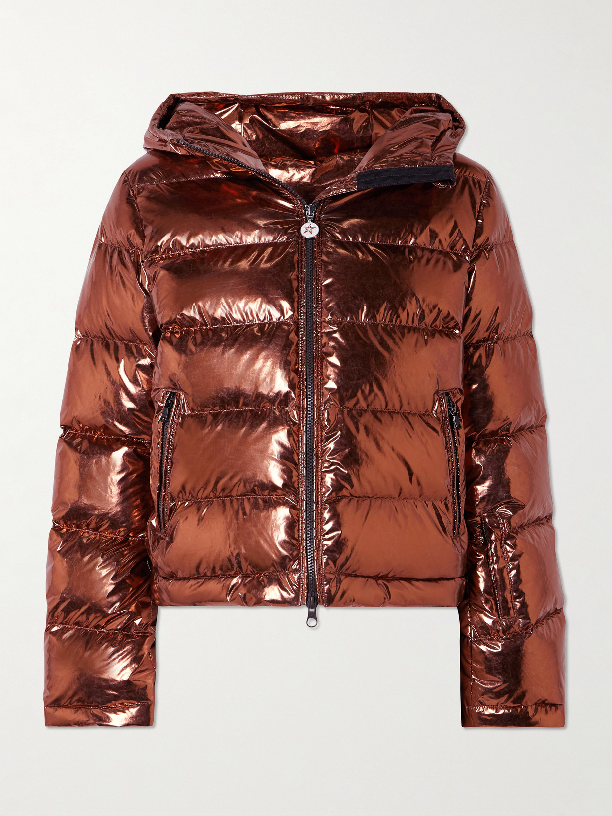Perfect Moment Polar Flare Metallic Quilted Down Ski Jacket In Orange