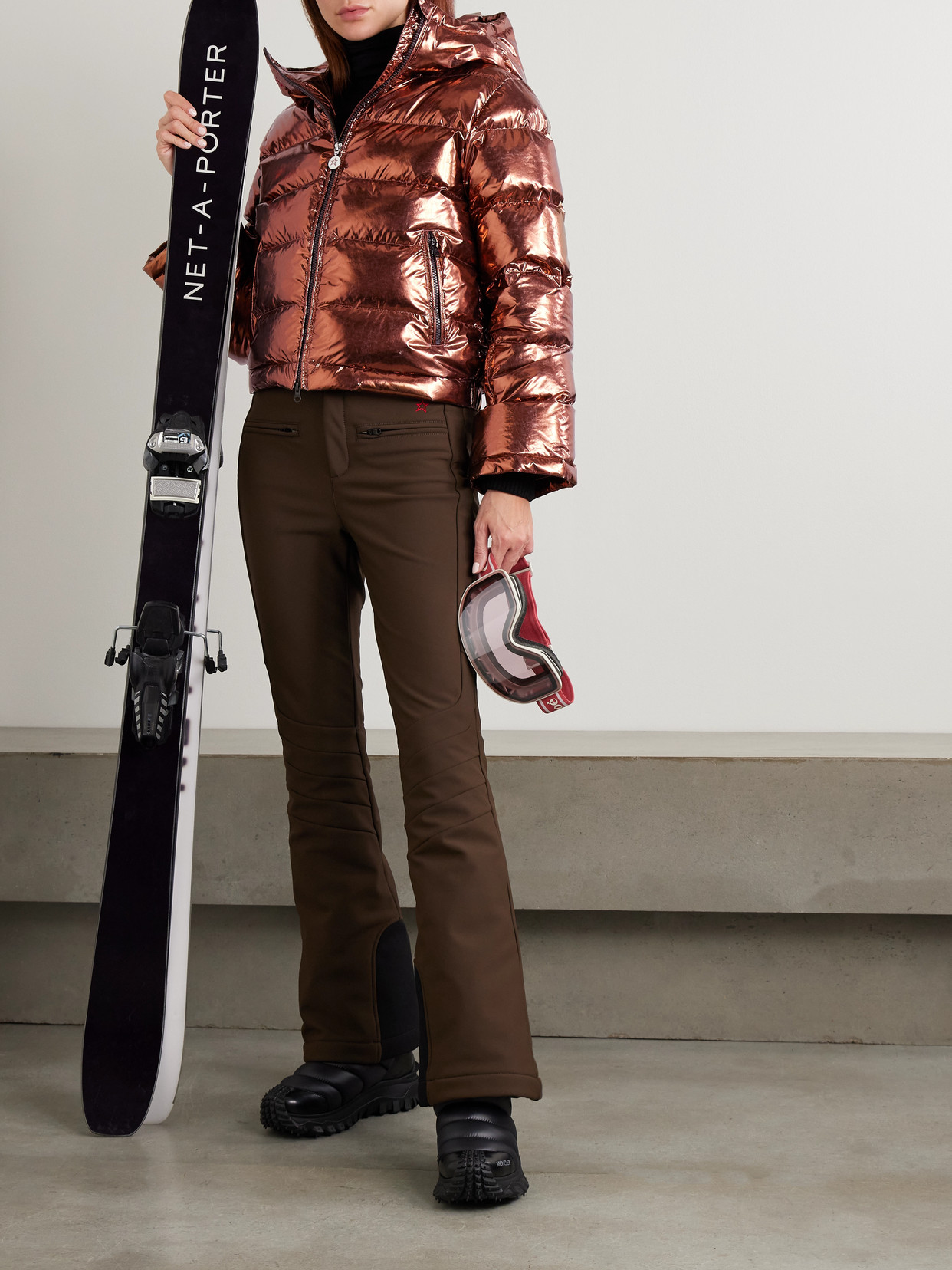 Perfect Moment Polar Flare Metallic Quilted Down Ski Jacket In Orange