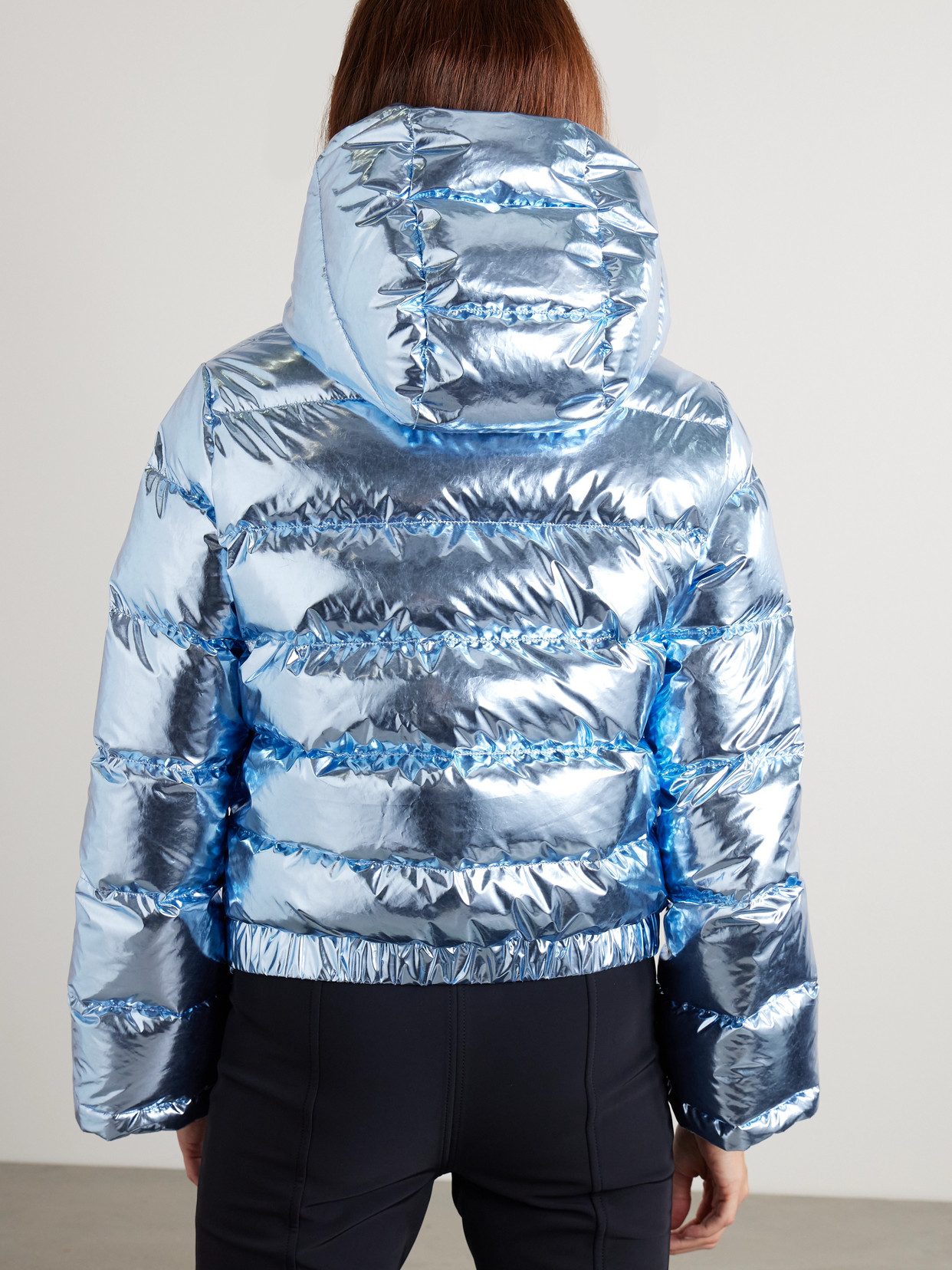 Perfect Moment Polar Flare Metallic Quilted Down Ski Jacket In Blue