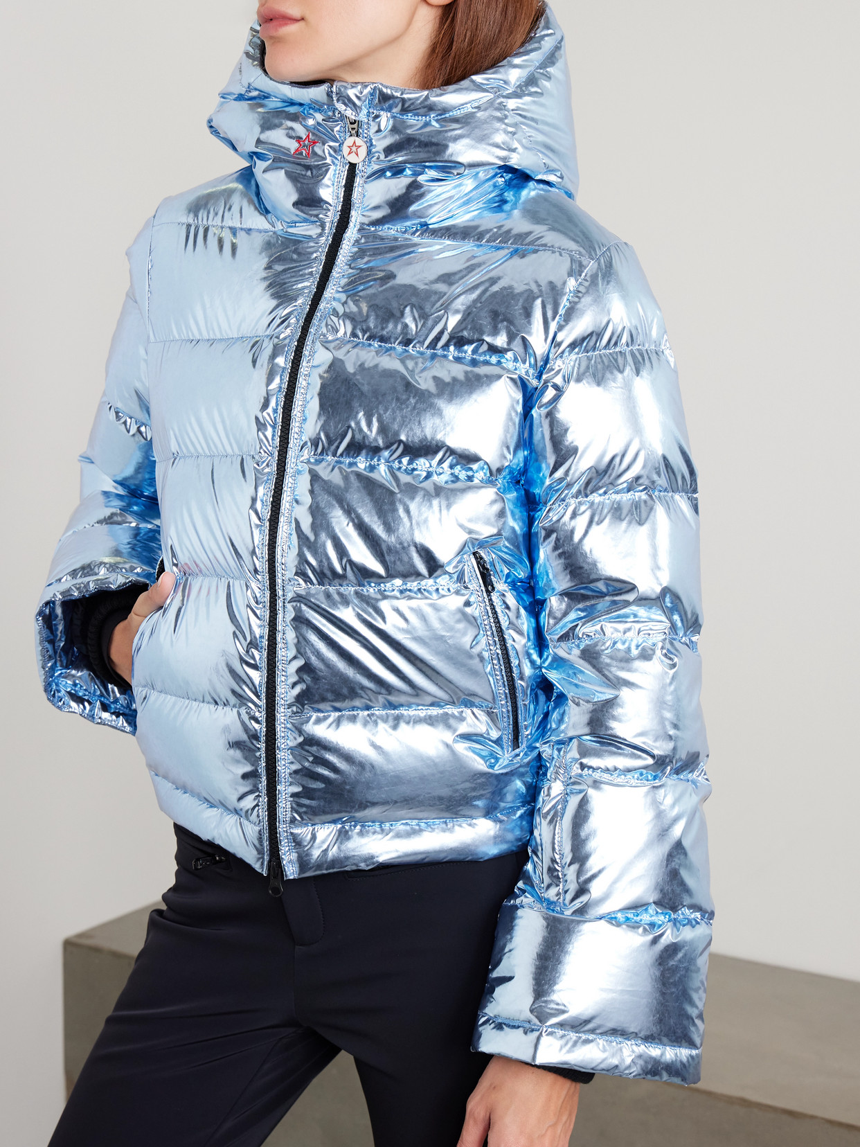 Perfect Moment Polar Flare Metallic Quilted Down Ski Jacket In Blue