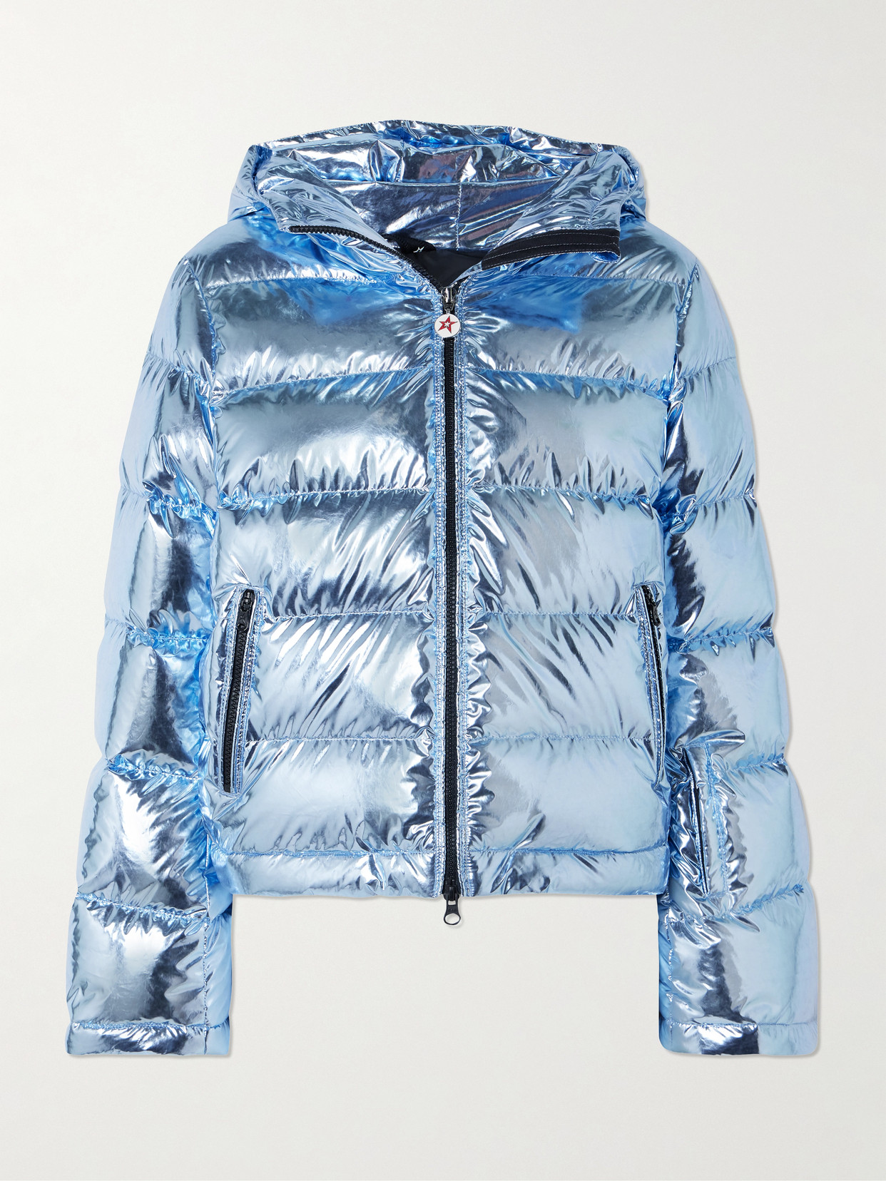 Perfect Moment Polar Flare Metallic Quilted Down Ski Jacket In Blue
