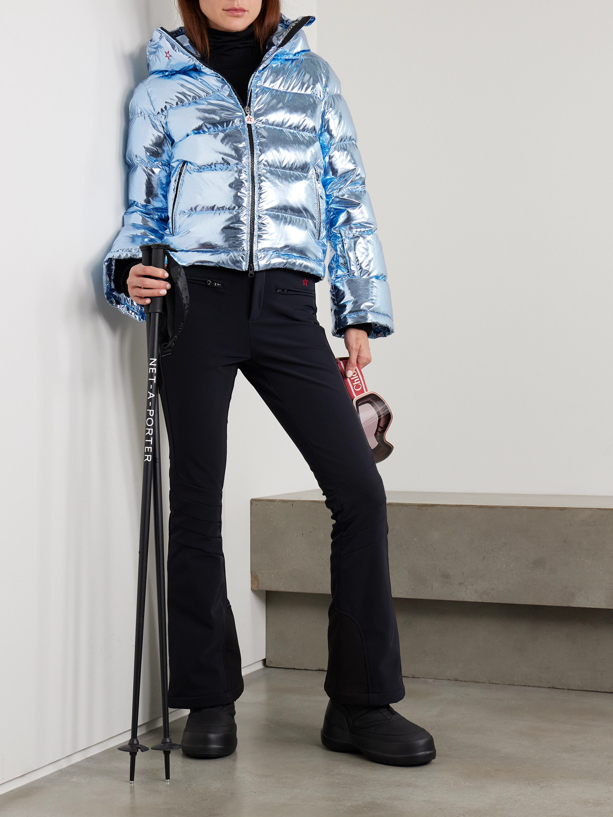Perfect Moment Polar Flare Metallic Quilted Down Ski Jacket In Blue