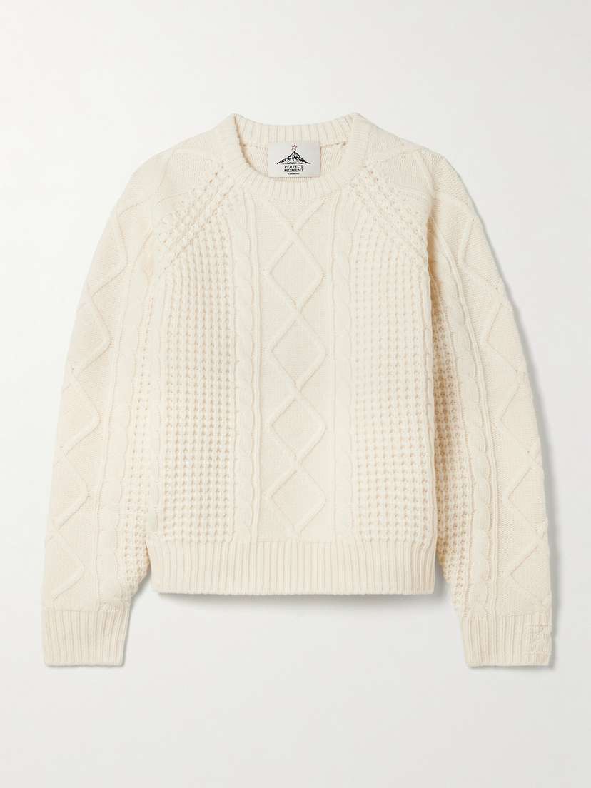 Perfect Moment Crystal Cable-knit Merino Wool Sweater