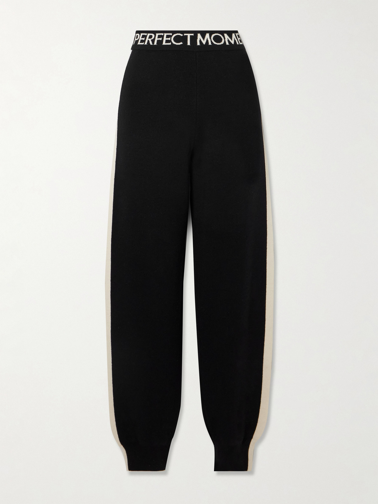 Perfect Moment La Tour Intarsia Wool-blend Tapered Track Pants In Black