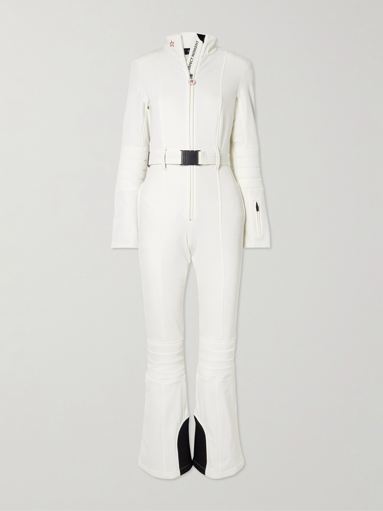 Perfect Moment Jg Belted Padded Down Ski Suit In White