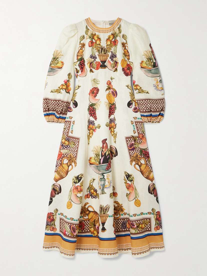 ALEMAIS Mercado Printed Linen Midi Dress