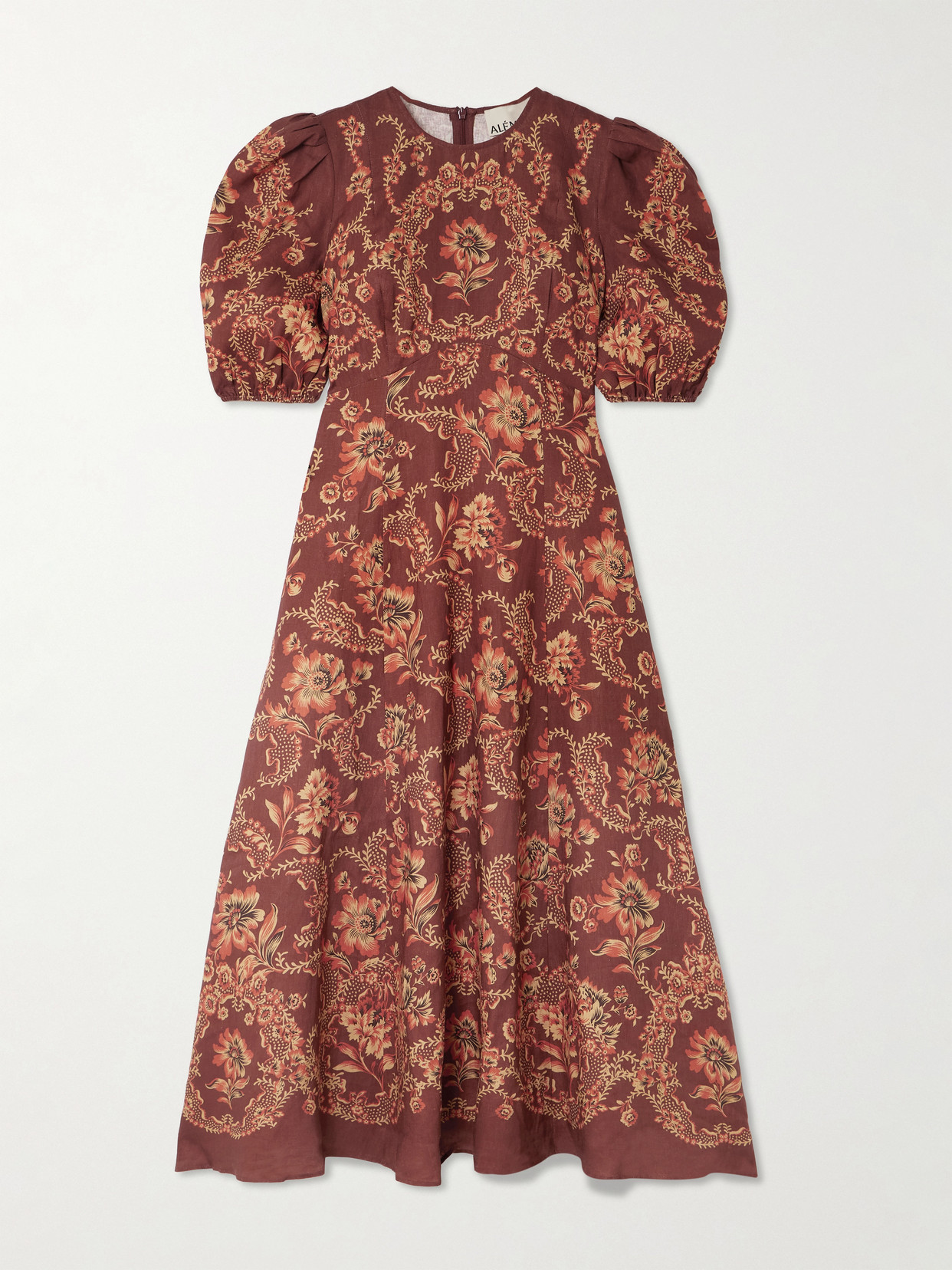 Alemais Seraphina Printed Linen Midi Dress In Brown