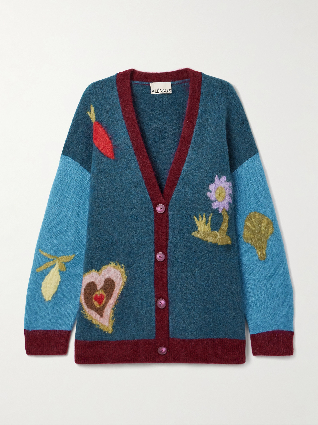 Alemais + Studio A Fredo Oversized Jacquard-knit Cardigan In Blue