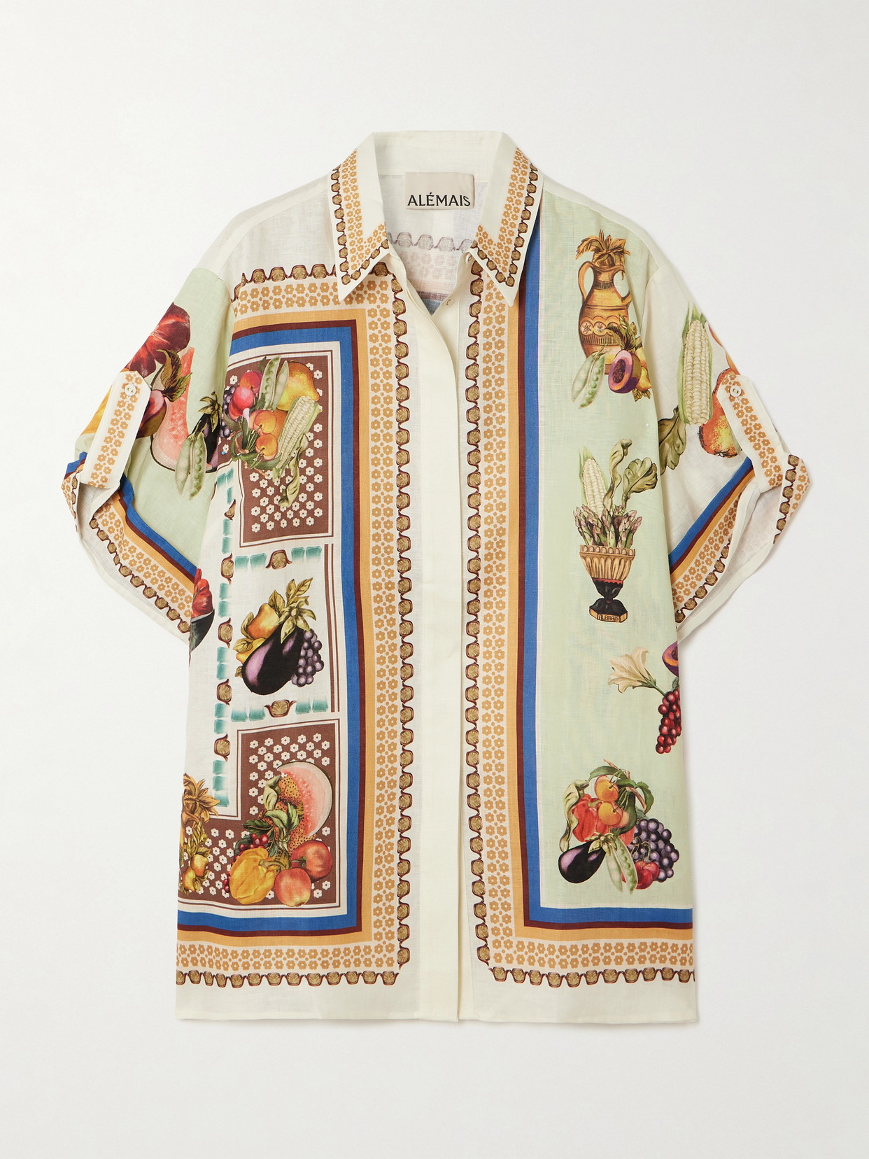 Alemais Mercado Printed Linen Shirt In White