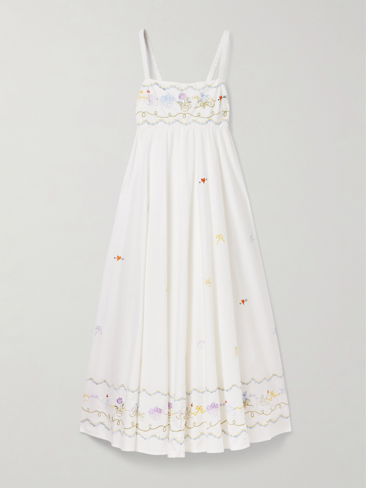 Alemais Giulia Shirred Embroidered Organic Cotton-poplin Maxi Dress In White
