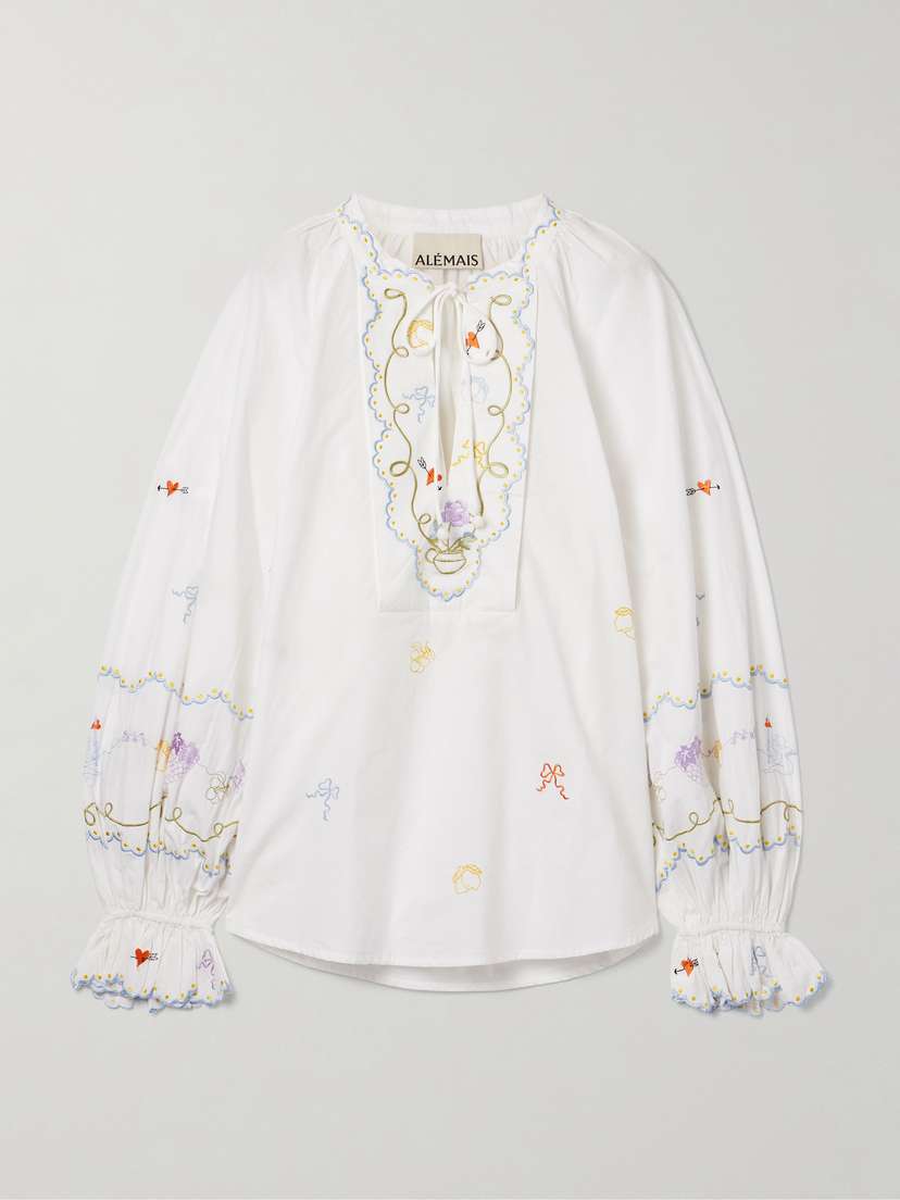ALEMAIS Giulia Oversized Embroidered Organic Cotton-poplin Blouse