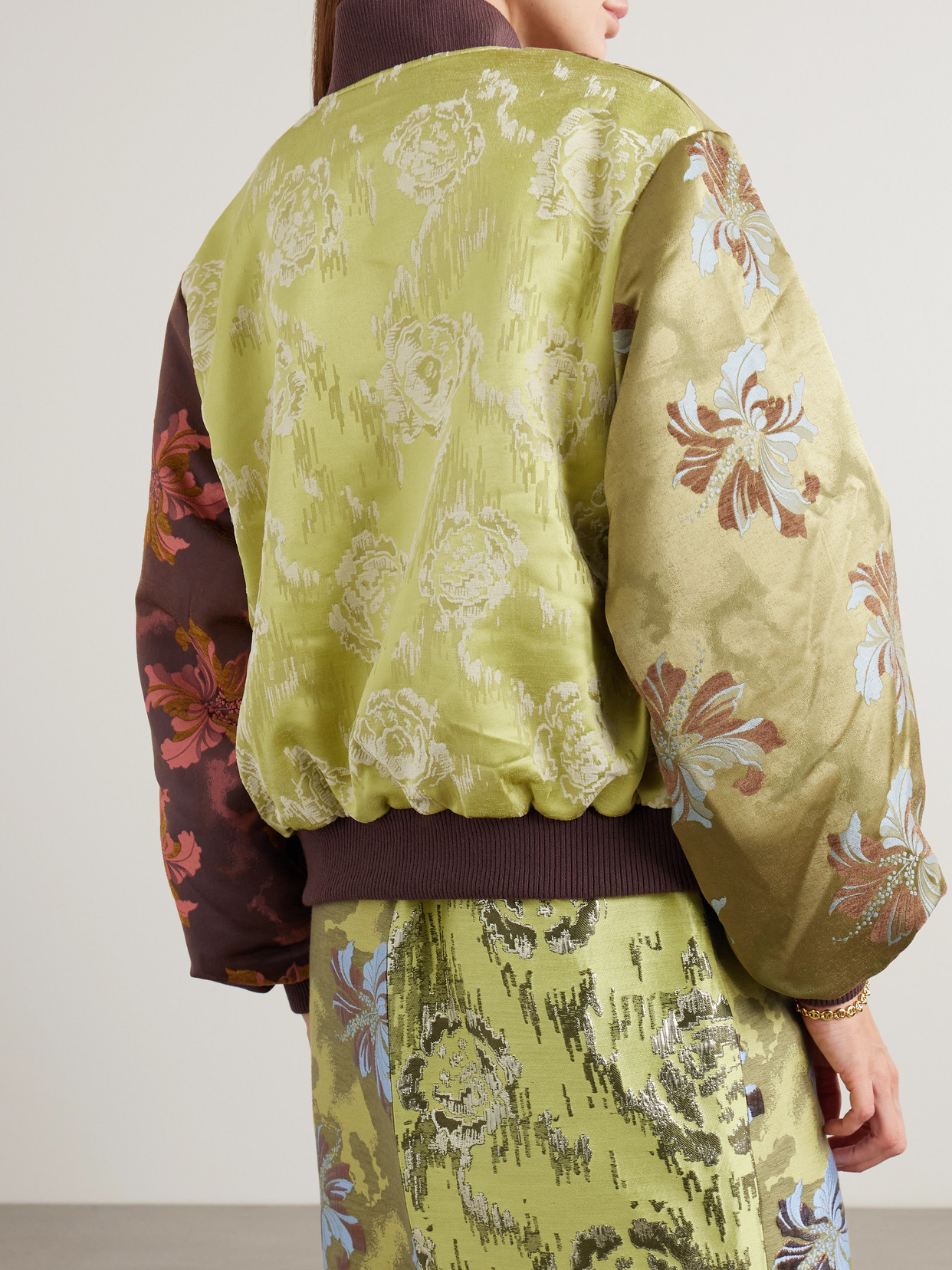 Alemais Adriana Padded Floral-brocade Bomber Jacket In Green