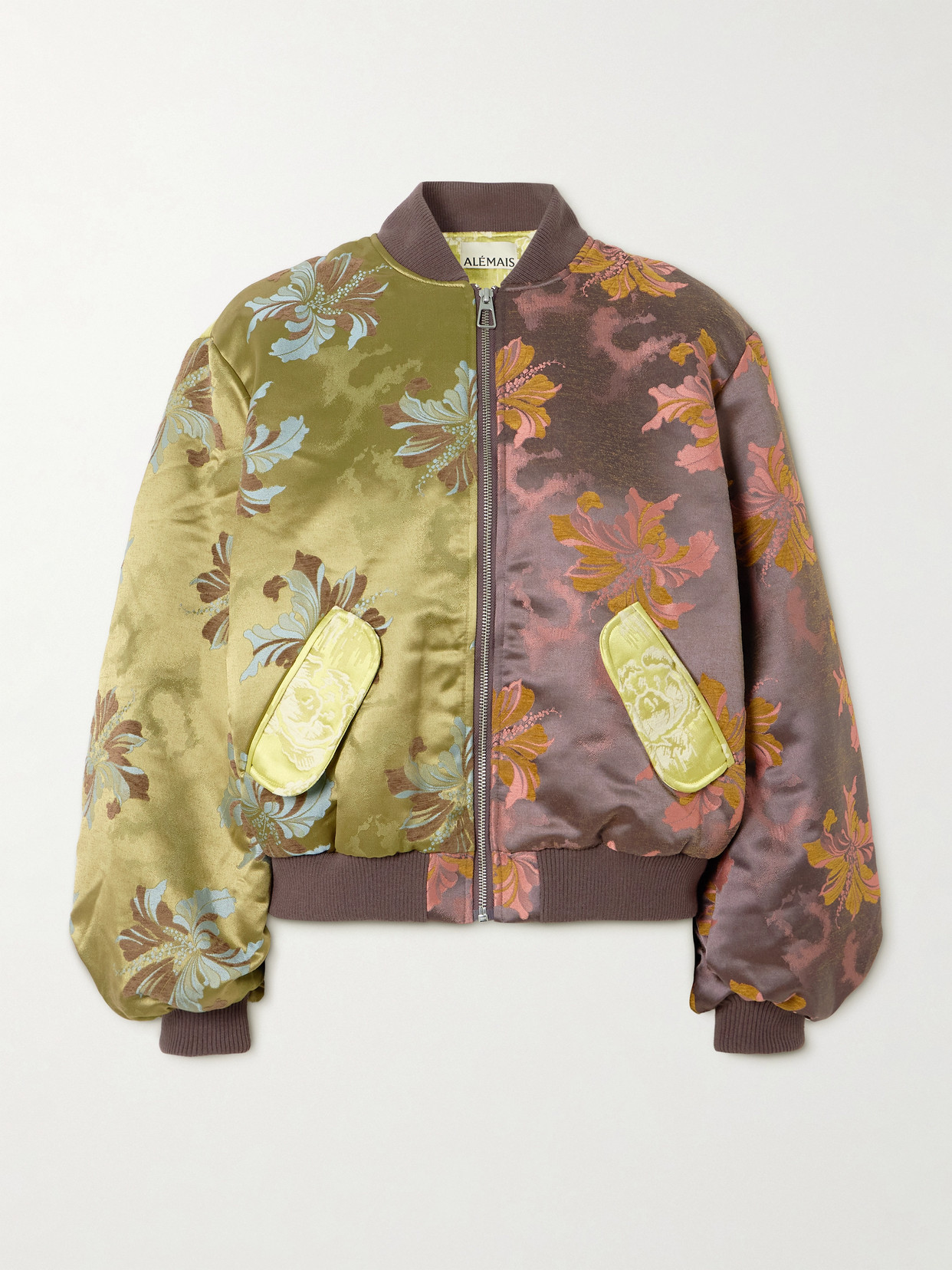 Alemais Adriana Padded Floral-brocade Bomber Jacket In Green