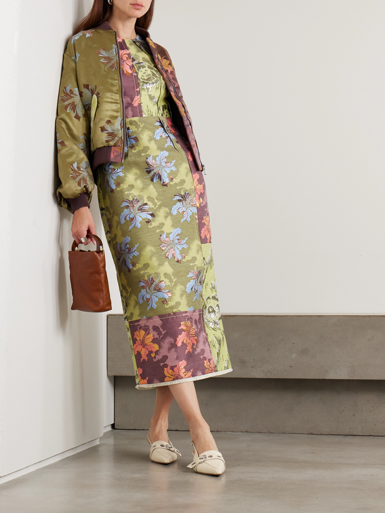 Alemais Adriana Padded Floral-brocade Bomber Jacket In Green