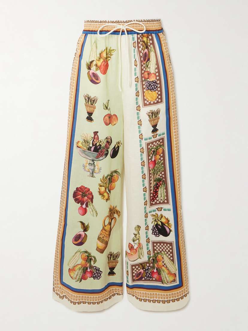 ALEMAIS Mercado Printed Linen Wide-leg Pants