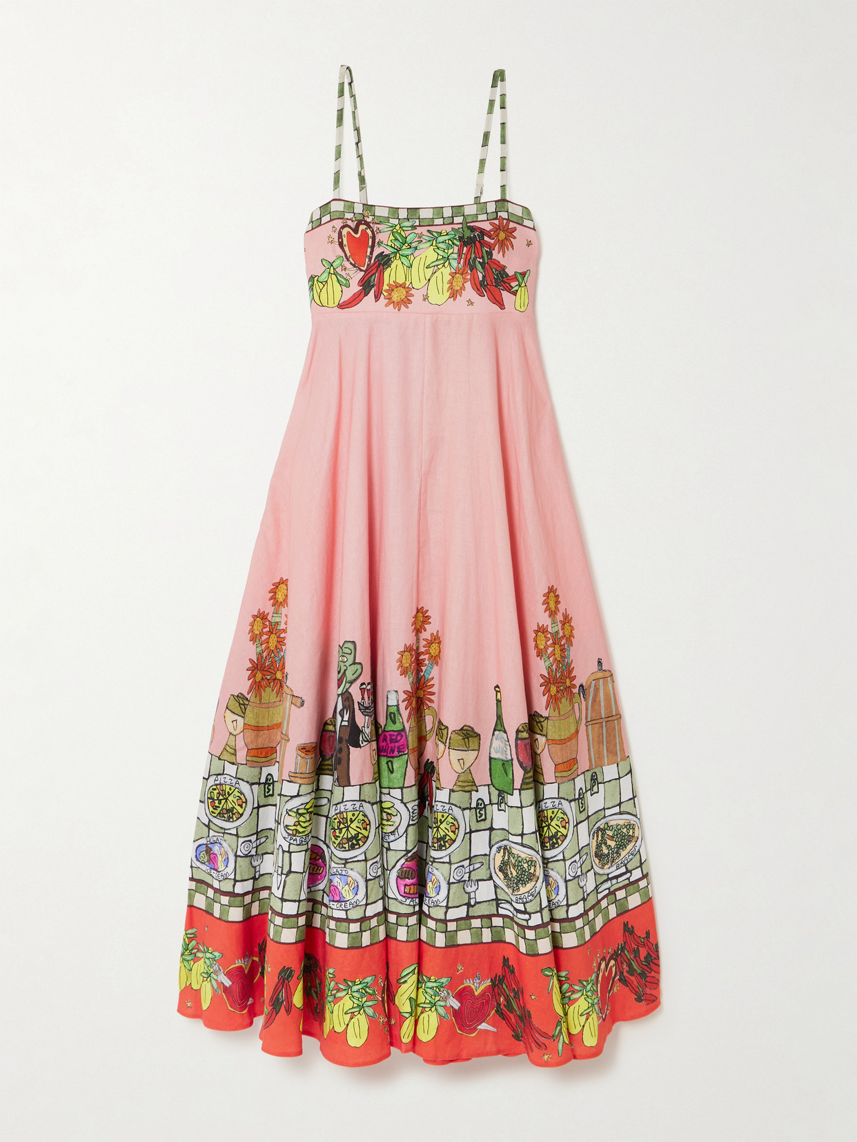 Alemais Contessa Printed Linen Midi Dress In Pink