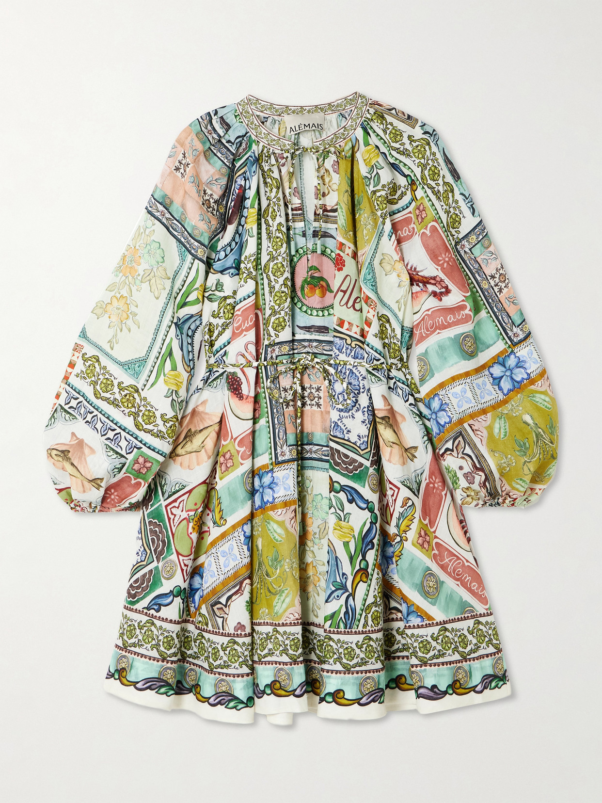Alemais Tommasina Printed Ramie Mini Dress In Multi