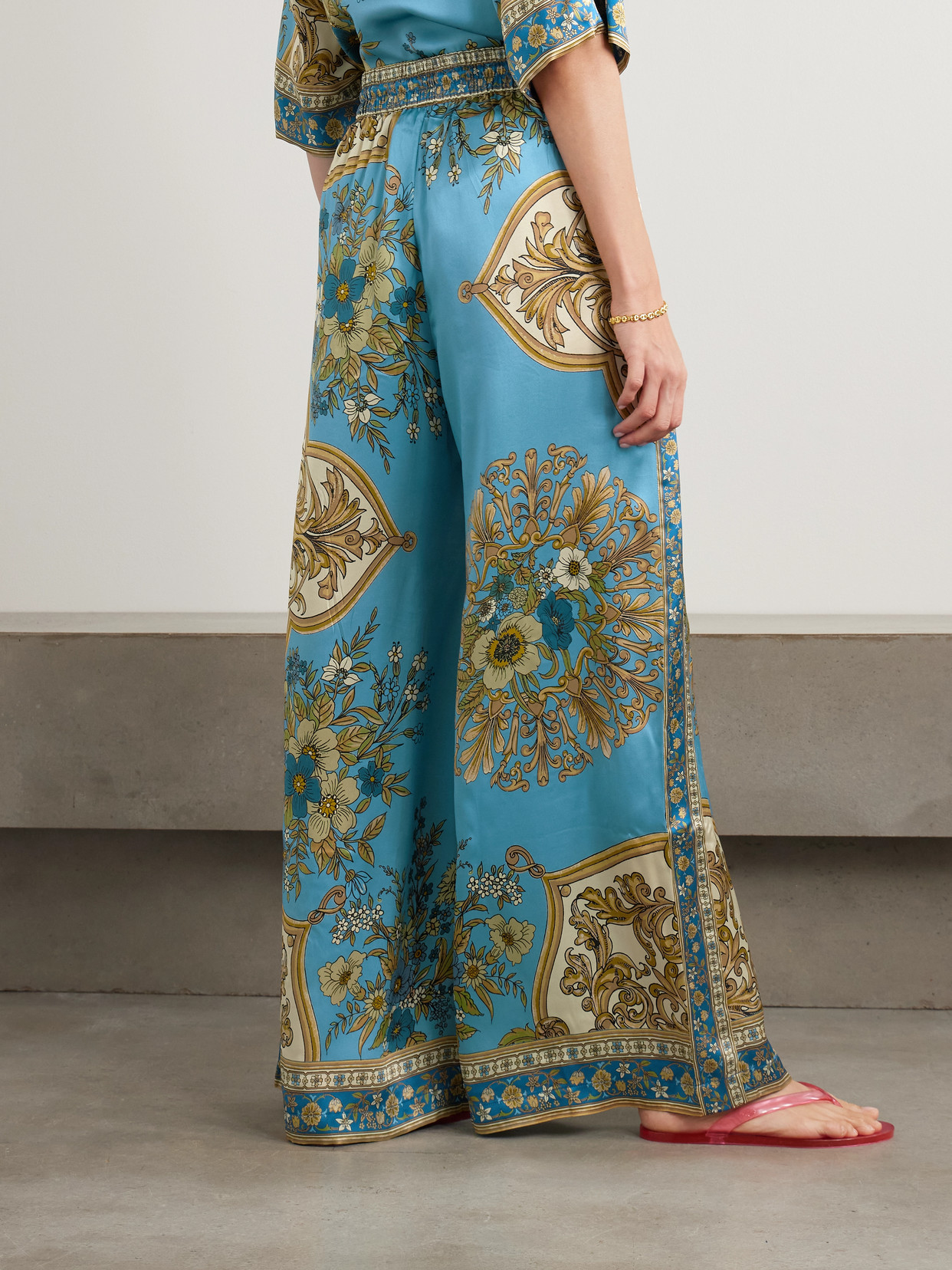 Alemais Cassie Printed Silk-satin Wide-leg Pants In Blue