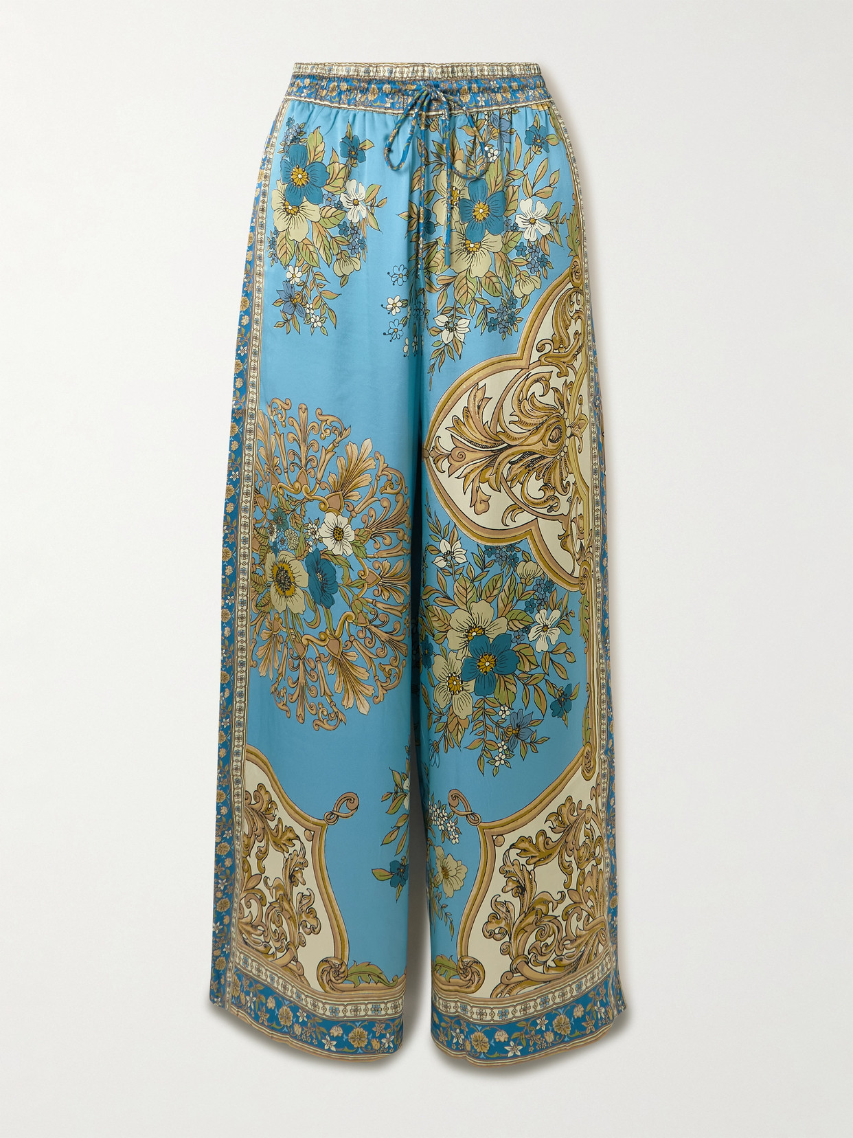 Alemais Cassie Printed Silk-satin Wide-leg Pants In Blue