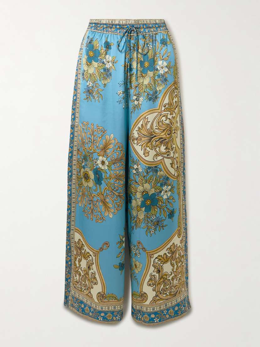 ALEMAIS Cassie Printed Silk-satin Wide-leg Pants