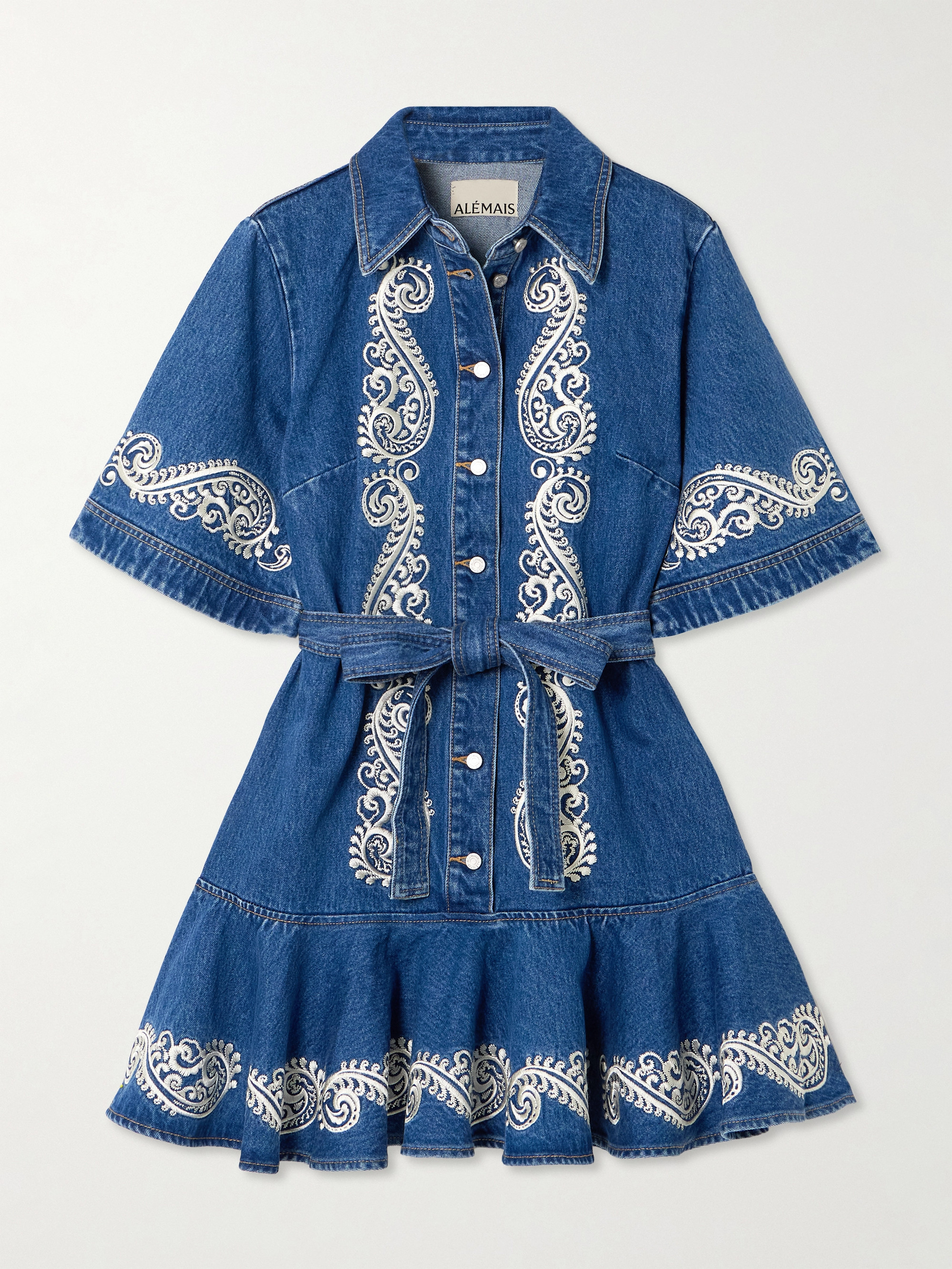 Almais - Jacones belted embroidered denim mini dress | Plush