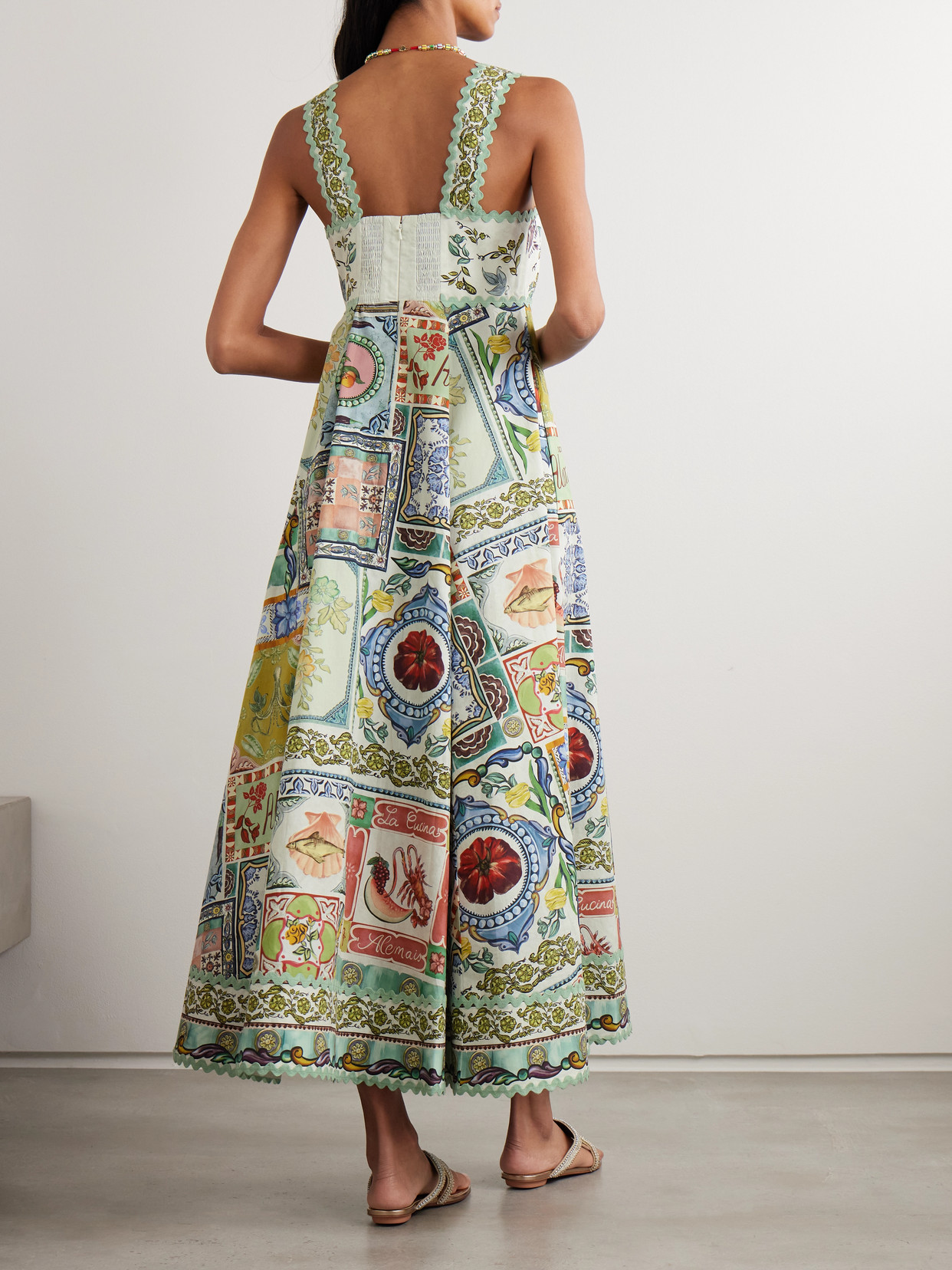 Alemais Tommasina Ric Rac-trimmed Printed Cotton-poplin Maxi Dress In Green