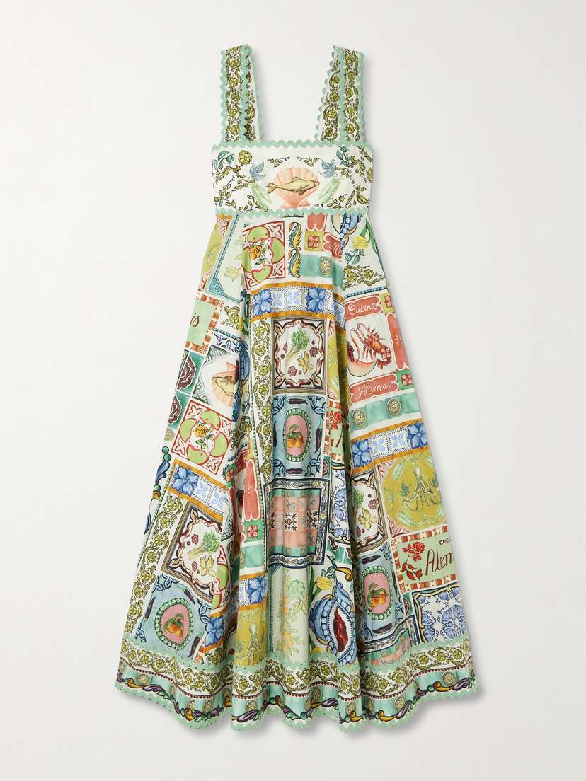ALEMAIS Tommasina Ric Rac-trimmed Printed Cotton-poplin Maxi Dress