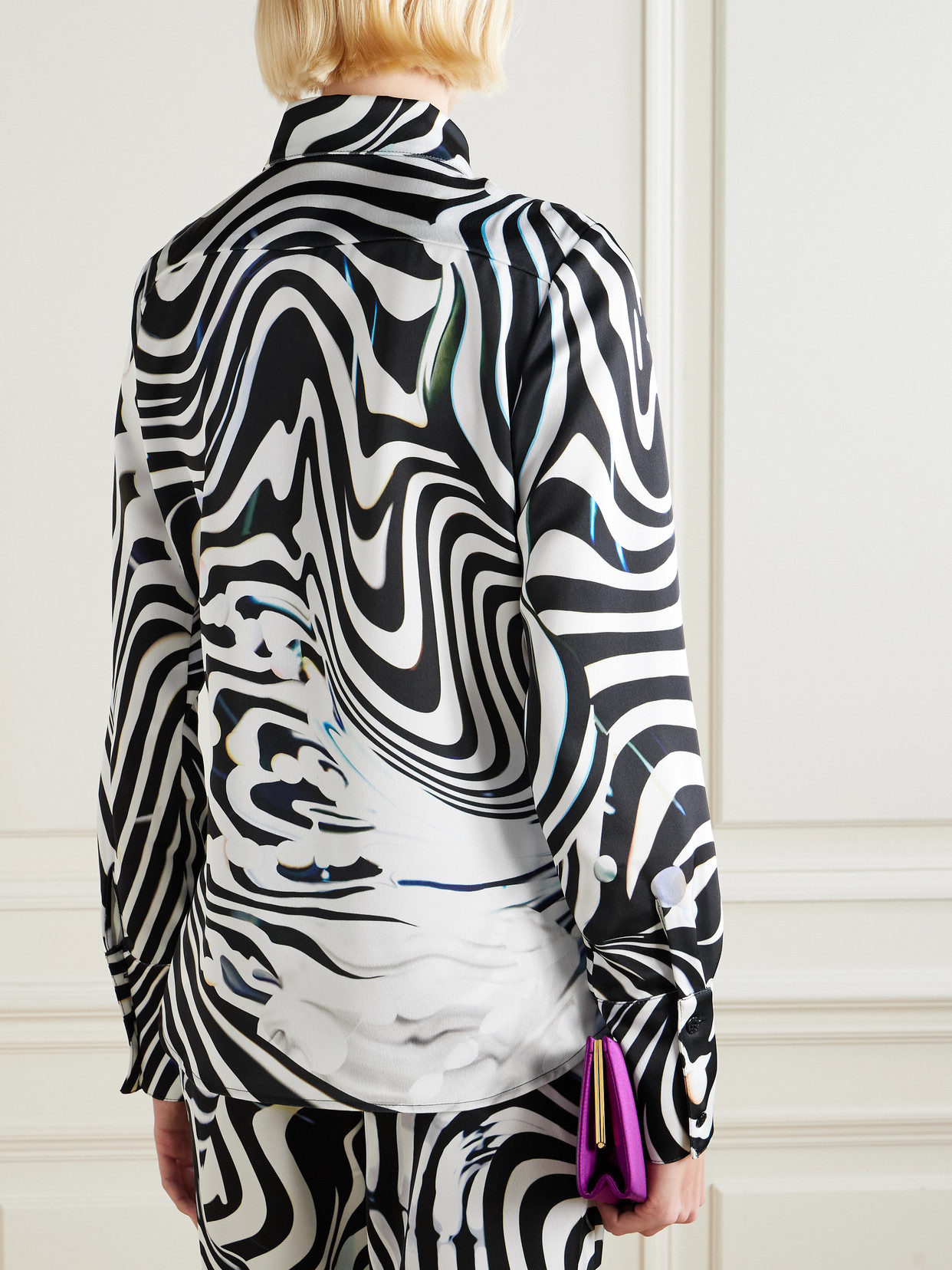 Mary Katrantzou Alcott Zebra-print Satin Blouse In Black