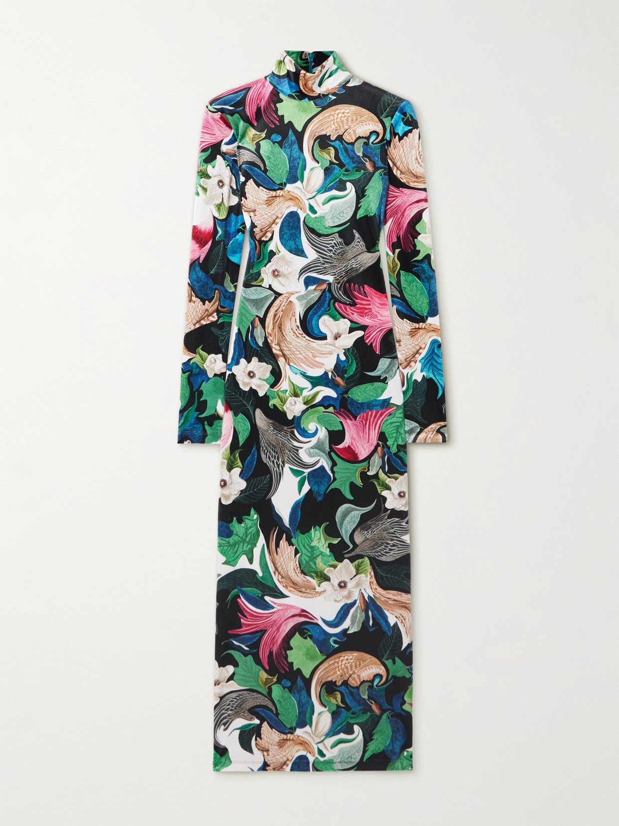 Mary Katrantzou Farris Printed Stretch-velvet Turtleneck Midi Dress In Multi