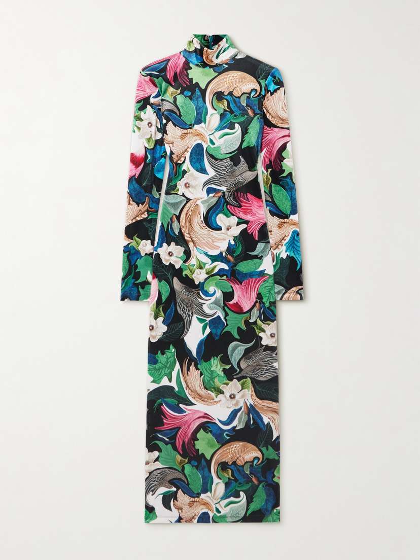 Mary Katrantzou Farris Printed Stretch-velvet Turtleneck Midi Dress