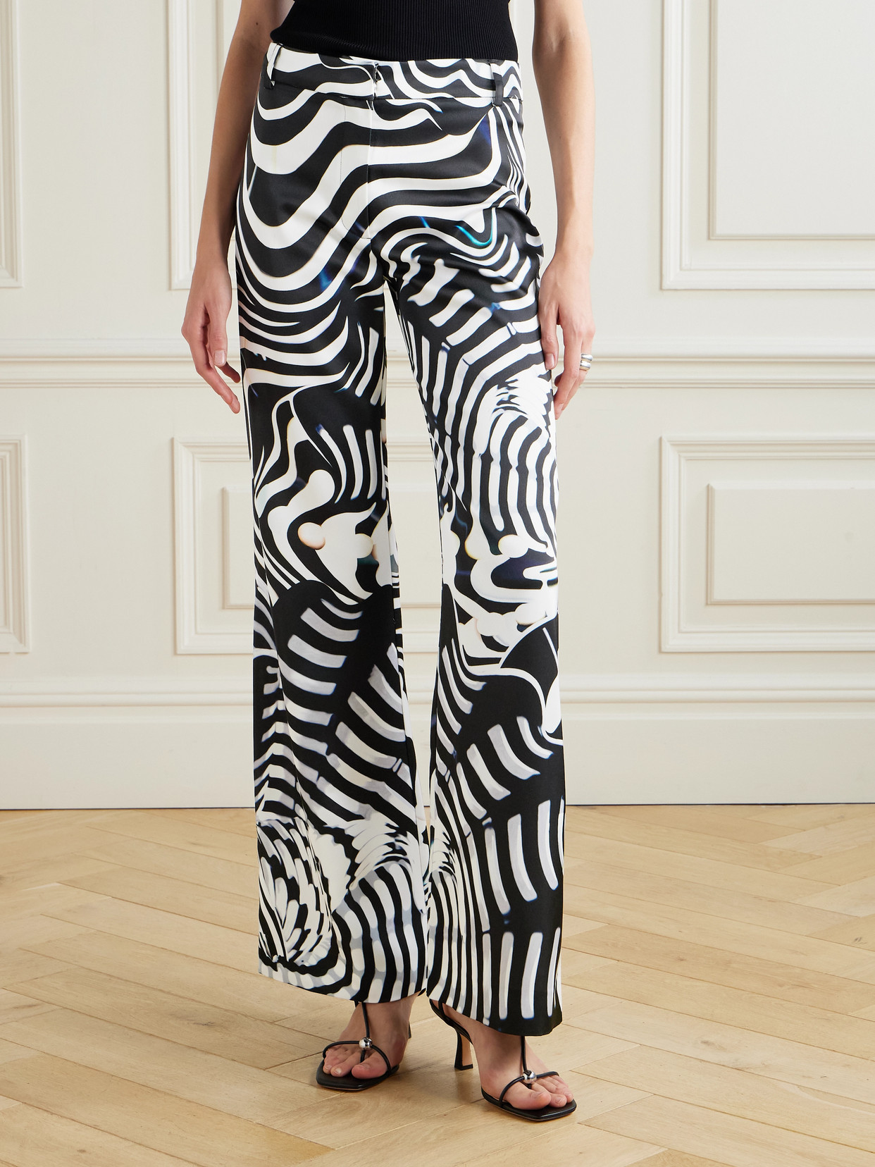 Mary Katrantzou Bryne Zebra-print Stretch-jersey Wide-leg Pants In Black