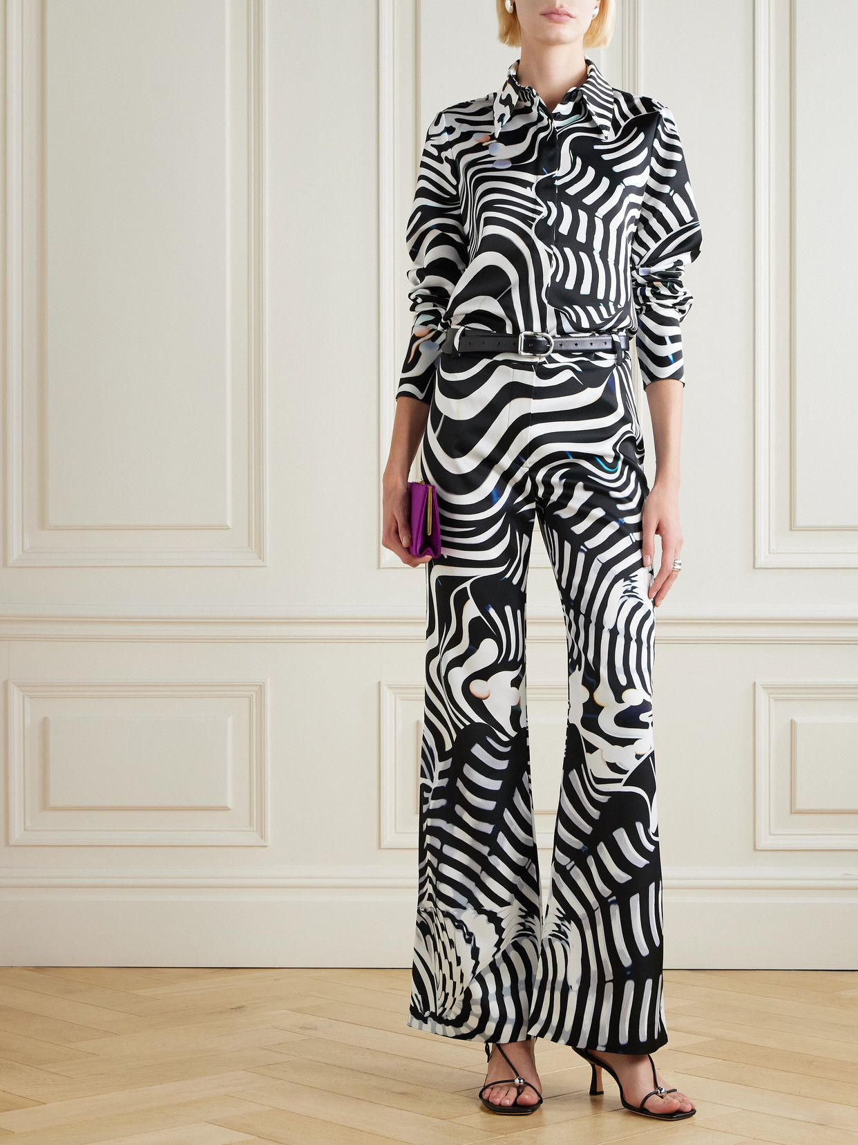 Mary Katrantzou Bryne Zebra-print Stretch-jersey Wide-leg Pants In Black