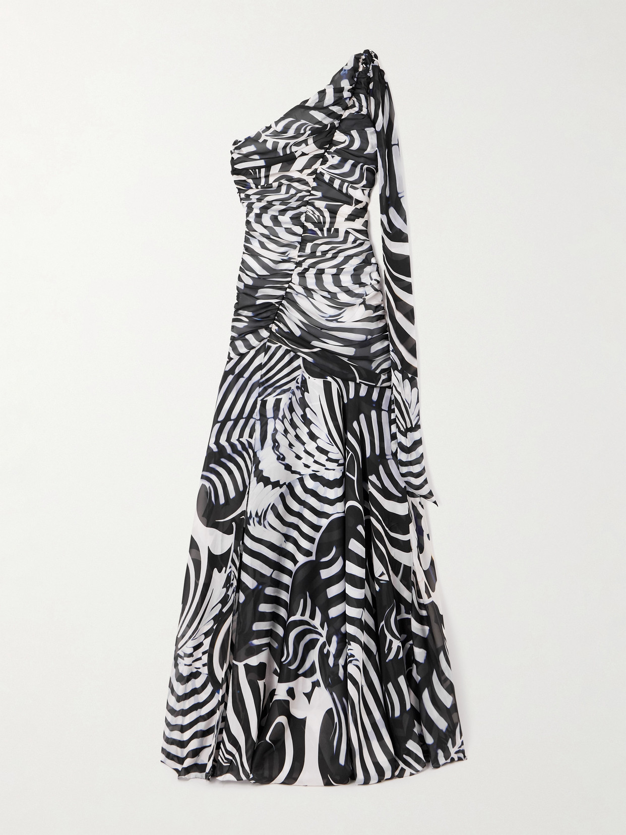 Mary Katrantzou Aliyah One-shoulder Zebra-print Chiffon Maxi Dress In Black