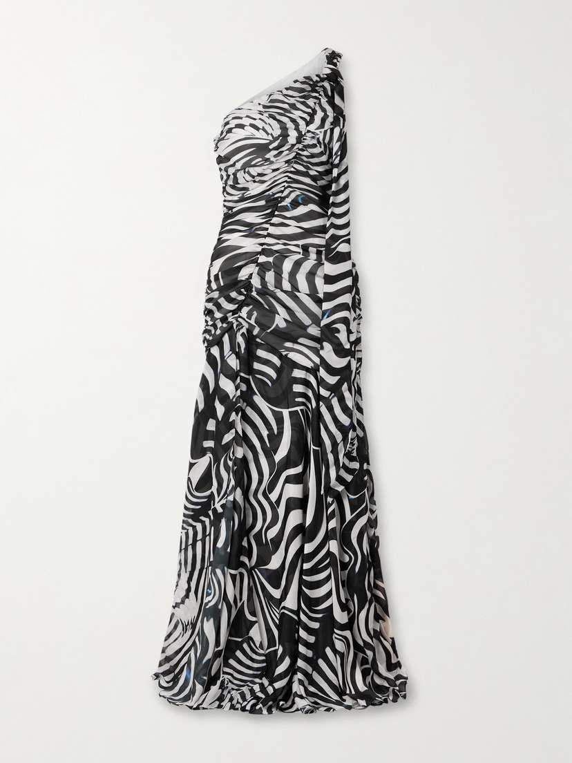 Mary Katrantzou Aliyah One-shoulder Zebra-print Chiffon Maxi Dress