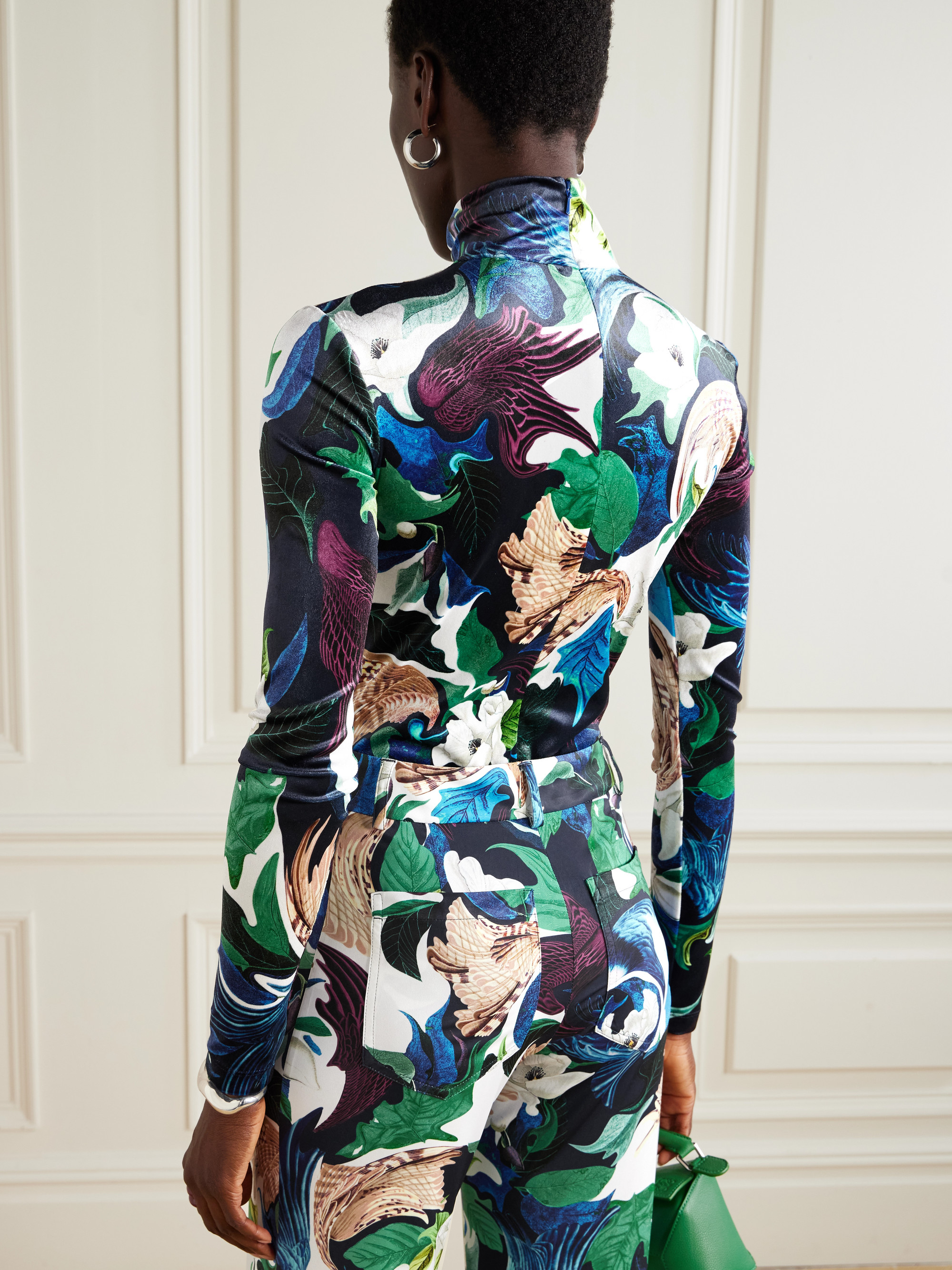 MARY KATRANTZOU Jordan printed stretch-velvet turtleneck bodysuit thumbnail