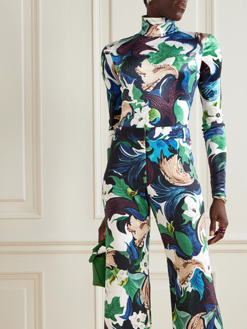 MARY KATRANTZOU Jordan printed stretch-velvet turtleneck bodysuit