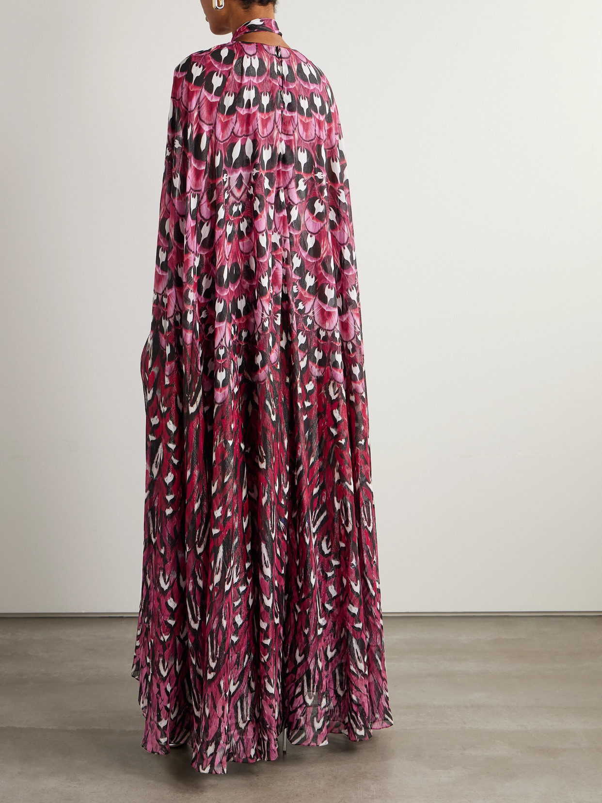 Mary Katrantzou Womens Fuchsia Feath Charlot Feather-print Chiffon Maxi Dress In Multi