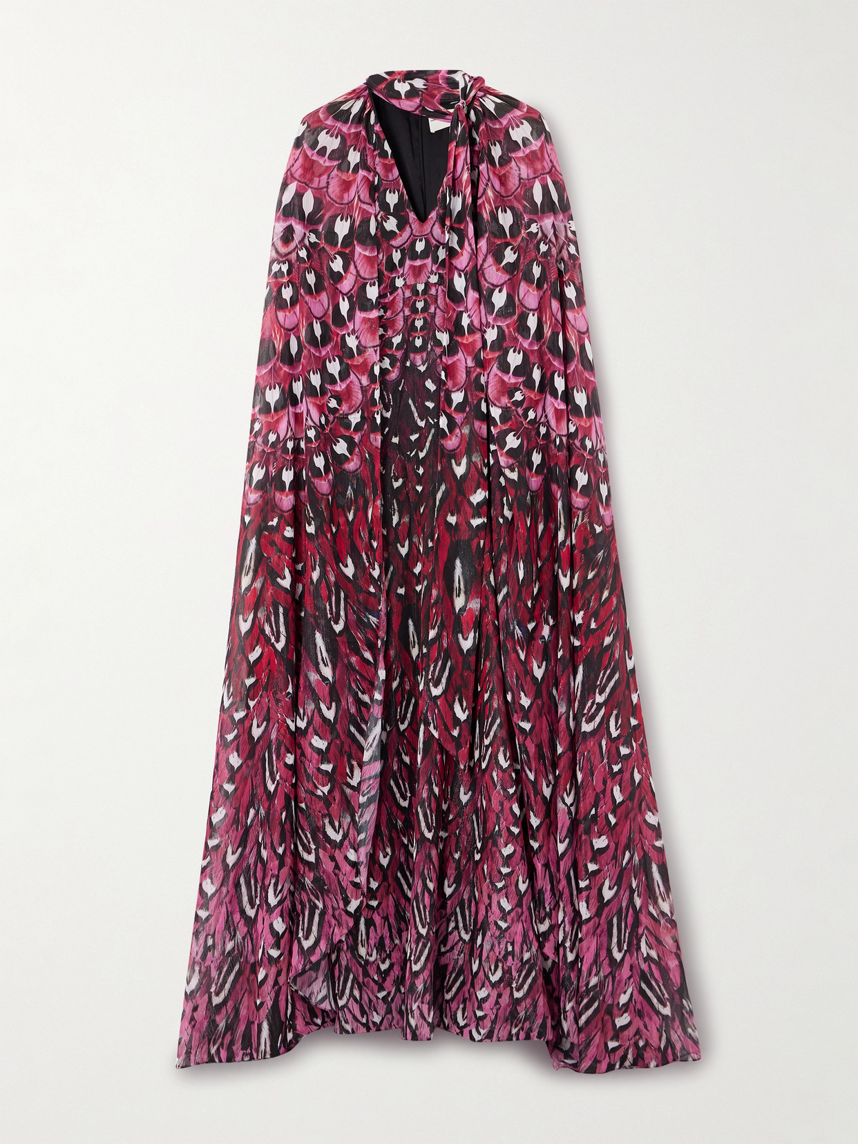 Mary Katrantzou Womens Fuchsia Feath Charlot Feather-print Chiffon Maxi Dress In Multi