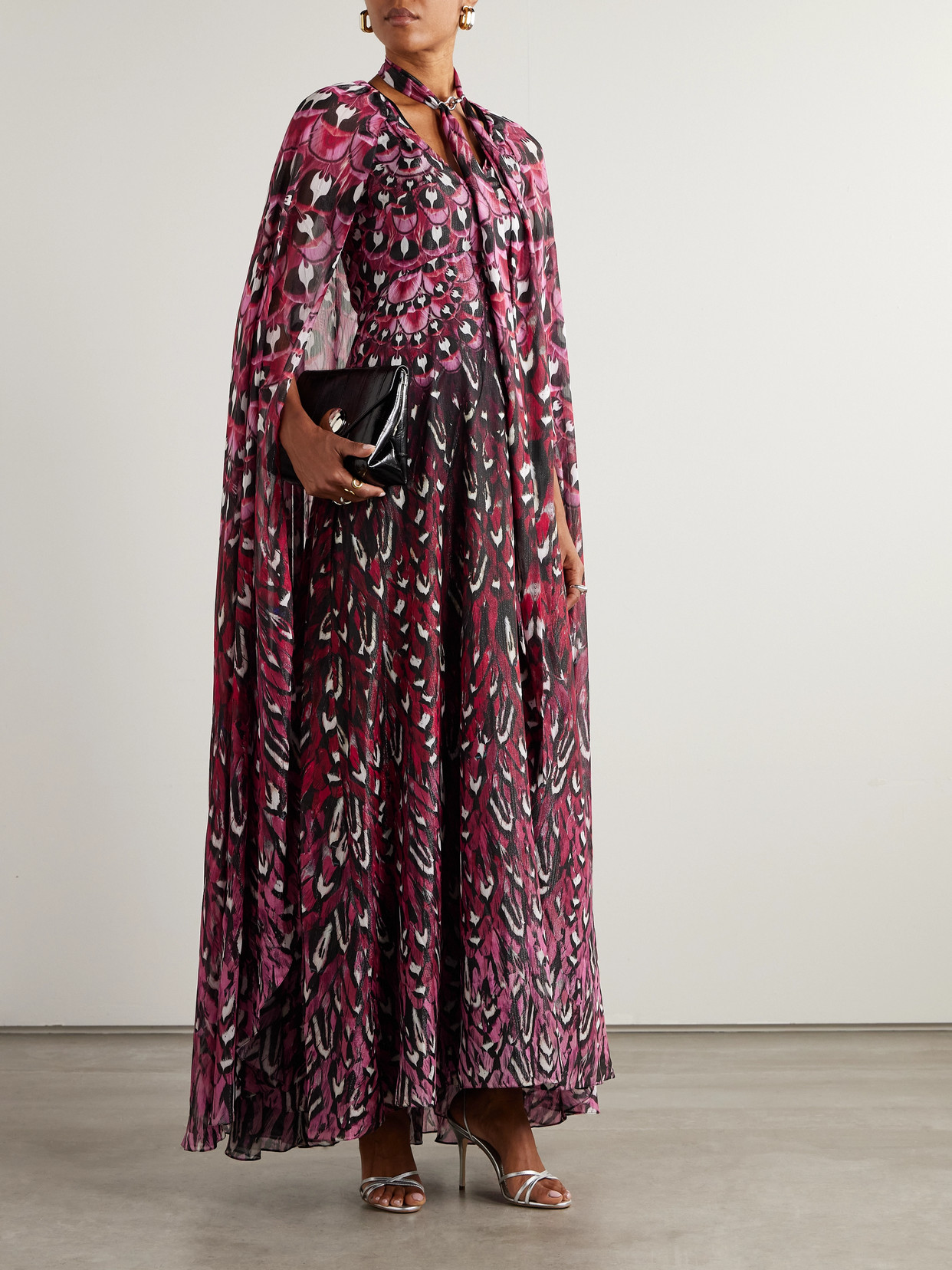 Mary Katrantzou Womens Fuchsia Feath Charlot Feather-print Chiffon Maxi Dress In Multi