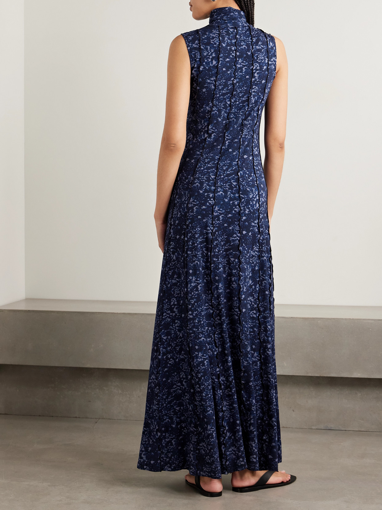 Proenza Schouler White Label Valentina Printed Stretch-jersey Turtleneck Maxi Dress In Blue
