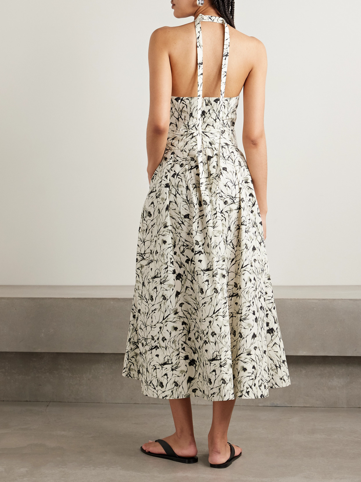 Proenza Schouler White Label Rhea Belted Printed Cotton-blend Poplin Halterneck Midi Dress In Neutral