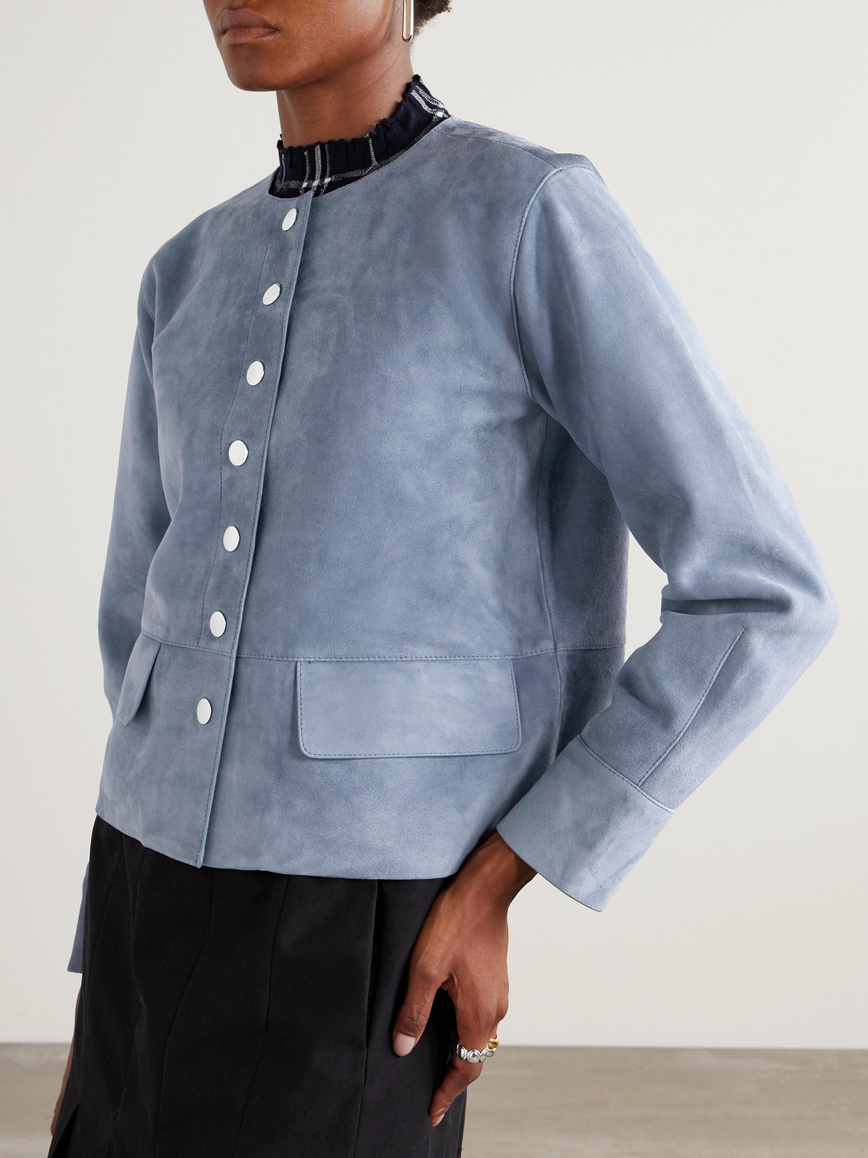 Proenza Schouler White Label Robin Paneled Suede Jacket In Blue