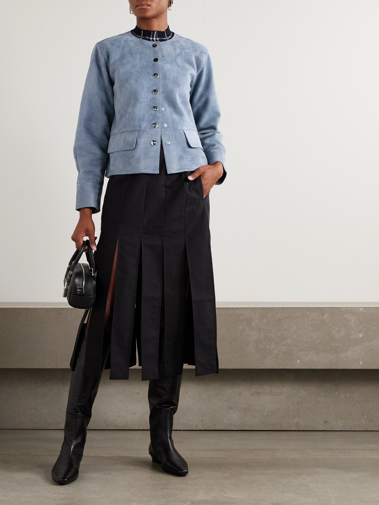 Proenza Schouler White Label Robin Paneled Suede Jacket In Blue