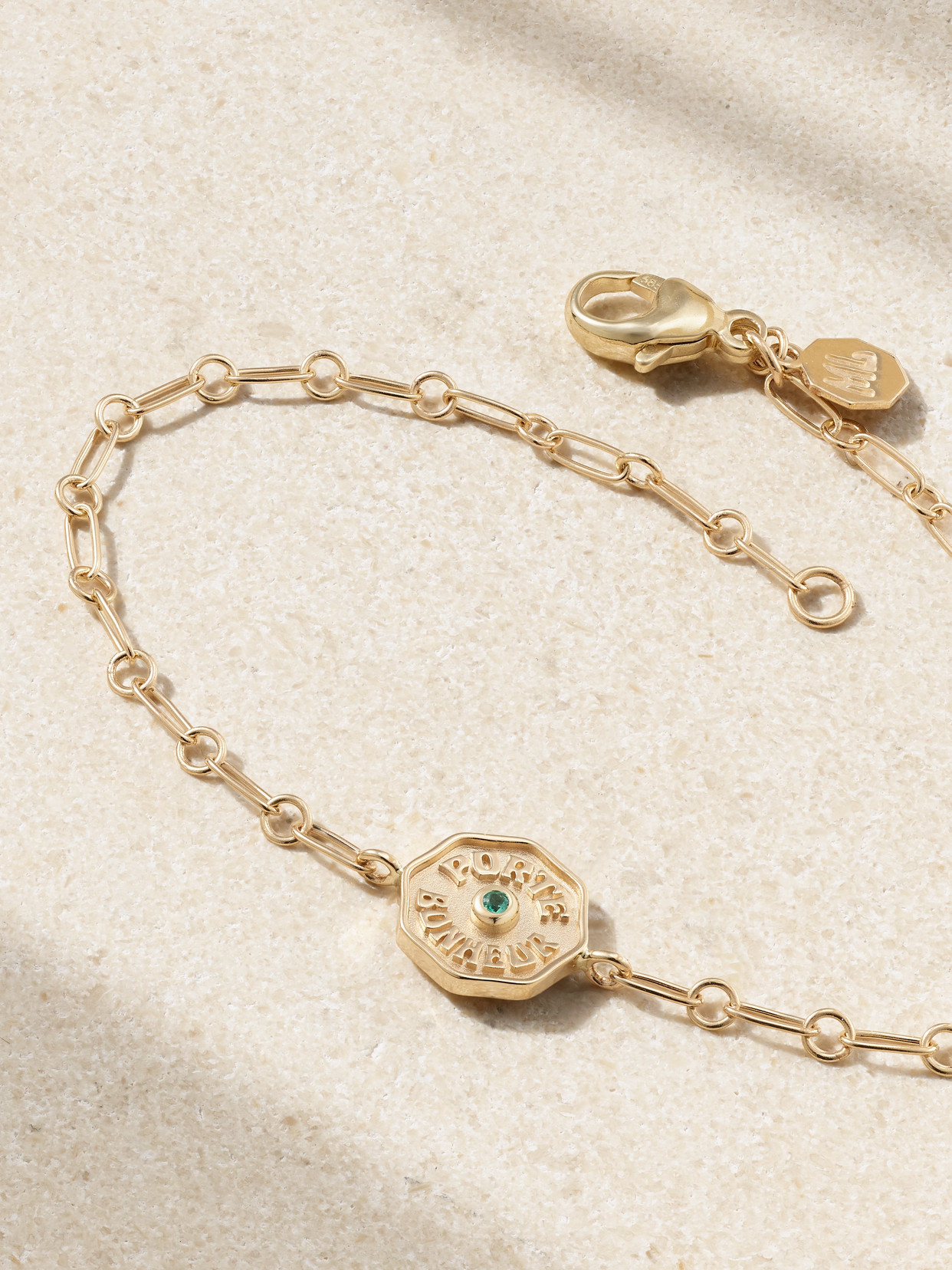 Marlo Laz Wee Porte Bonheur Coin 14-karat Gold Emerald Bracelet In Gold