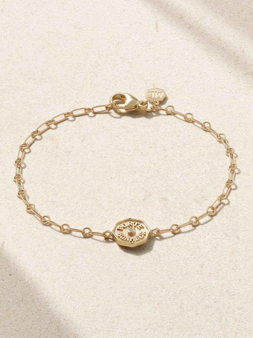 Marlo Laz Wee Porte Bonheur Coin 14-karat Gold, Enamel And Diamond Bracelet